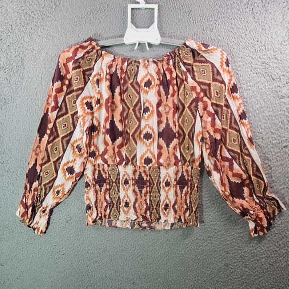 NEW Savanna Jane Cropped Top Women Medium Wide Neck Aztec Print Earth Tone - Picture 6 of 9